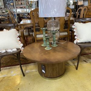 Round Wood/Brass Coffee Table