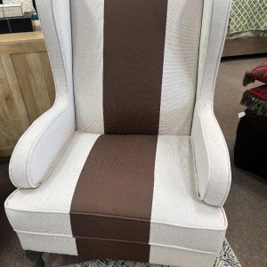Cream Wingback Chair with Brown Stripe