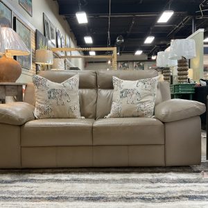 Beige Leather Loveseat