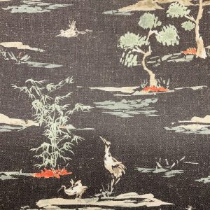 Asian Crane Black - Upholstery Fabric
